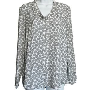 Halogen Nordstrom V Neck Long Sleeve Blouse Black White Infinity Curl Print XS